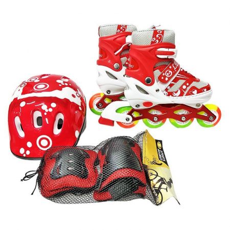 Ролики (PU колеса, все колеса с огнями) с набором защиты красный (Размер L: 39-42) – 41021