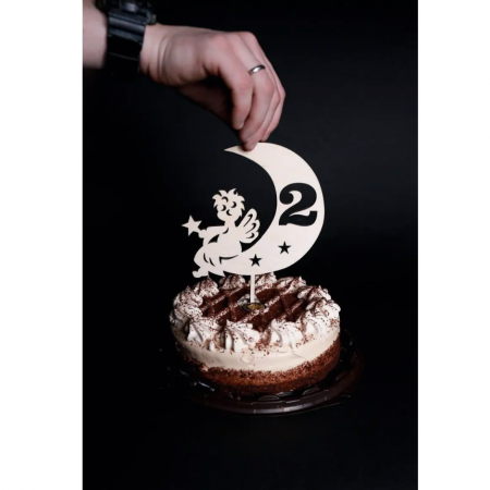 Топпер из дерева с подставкой - Луна цифра 2 – 32 825
