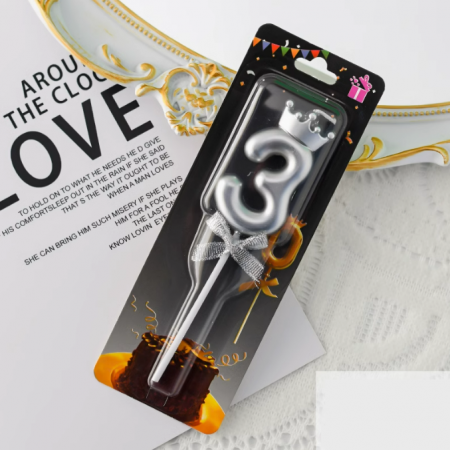 Свеча серебряная цифра 3 61783