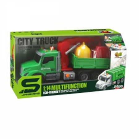 Самосвал с прицепом, кран и контейнеры, с трением, кнопка давления, звуки и огни, 1:14 69675