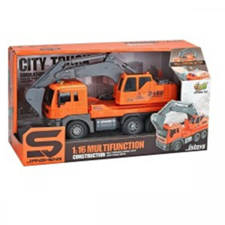 Игрушечный экскаватор оранжевый с трением, звуки и огни, 1:16 69688