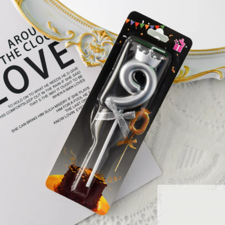 Свеча серебряная цифра 9 61790